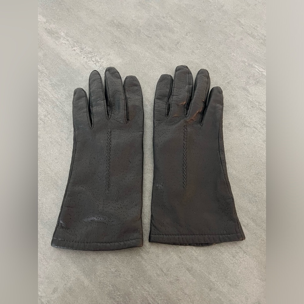 VTG Fownes Black Soft Leather Gloves‎ Polyester Lining, Women’s Size 7, WPL 9522